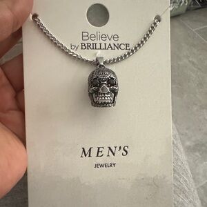 Believe by Brilliance Men's Silver Skull Pendant Necklace